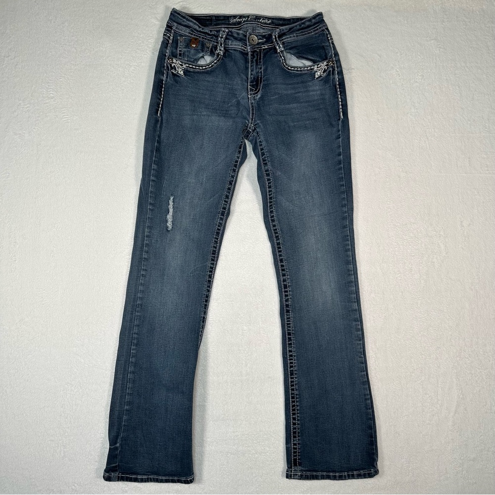 Sexy Couture Embellished straight leg Jeans Rhinestone Size 7 Y2K Style Preppy